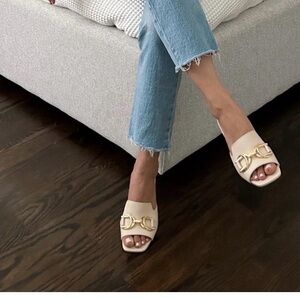 Ann Taylor Chain Leather Block Heel Mule Sandal.